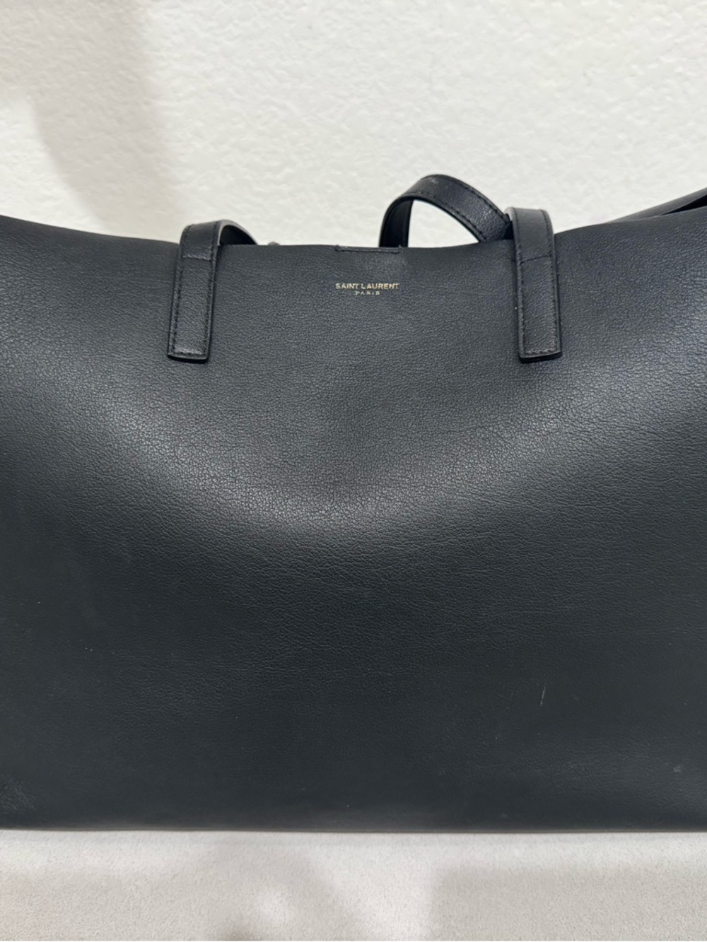 Saint Laurent Black Leather Duffel Bag with Gold Logo
